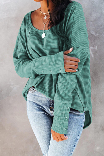 Heidi-Mode | Lässig Einfarbig Spaltet Gelenk Schnalle O-Neck Tops