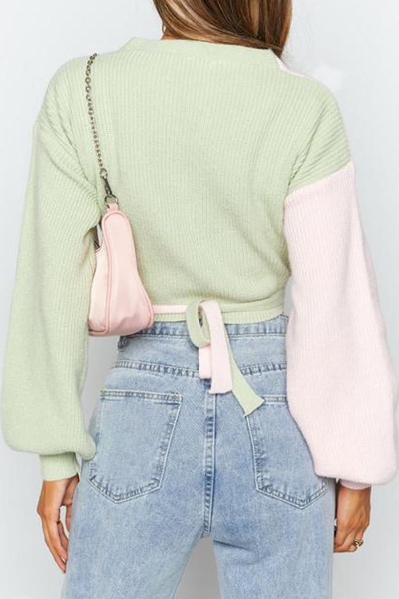 Heidi-Mode | Lässige Street Solid Patchwork Träger Design V-Ausschnitt Tops Pullover