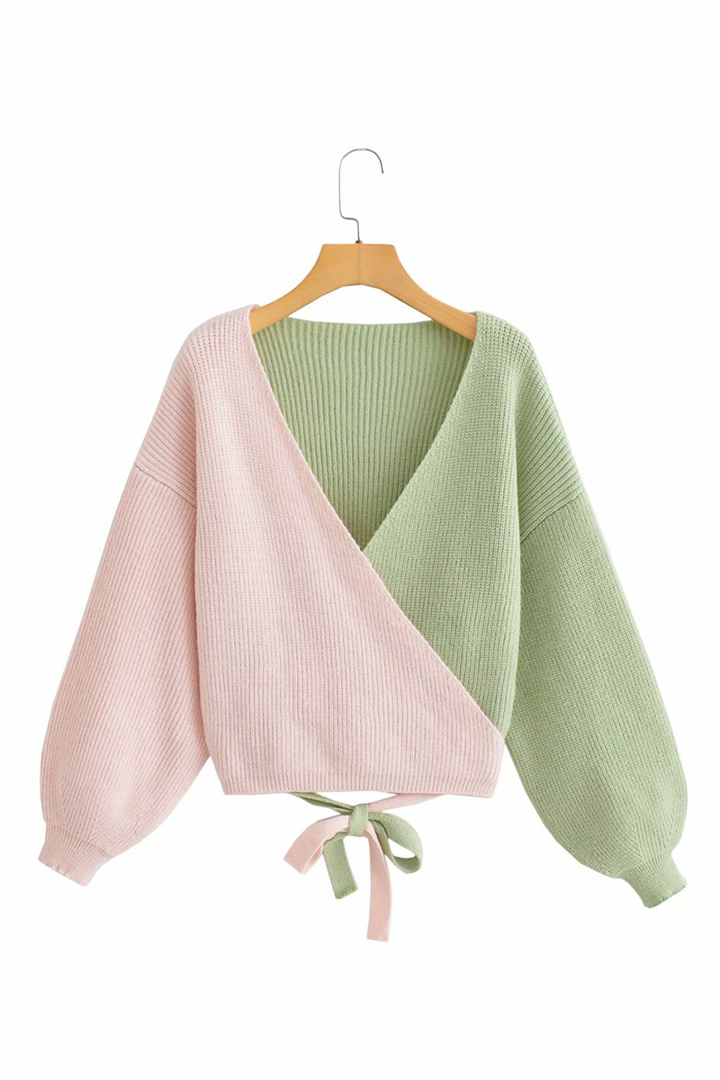 Heidi-Mode | Lässige Street Solid Patchwork Träger Design V-Ausschnitt Tops Pullover
