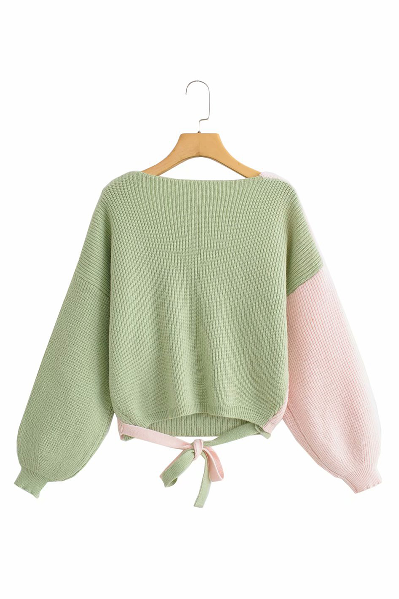 Heidi-Mode | Lässige Street Solid Patchwork Träger Design V-Ausschnitt Tops Pullover