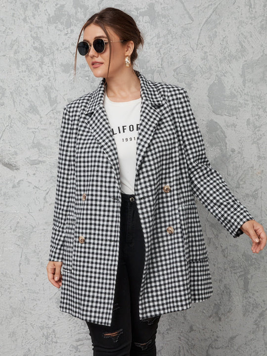 Heidi-Mode | Karo Tasche Vorne Zweireiher Blazer