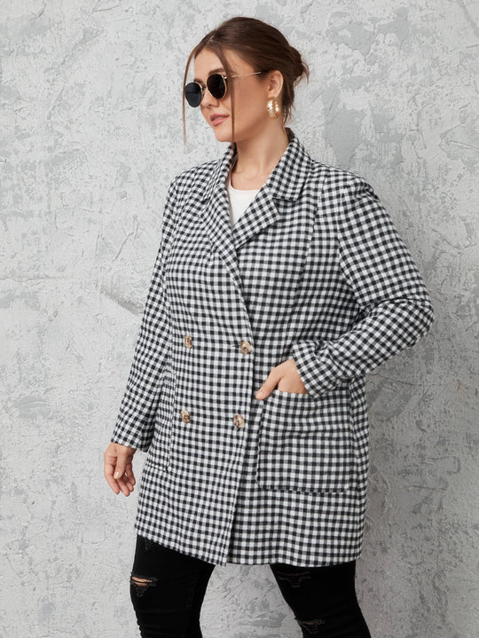Heidi-Mode | Karo Tasche Vorne Zweireiher Blazer