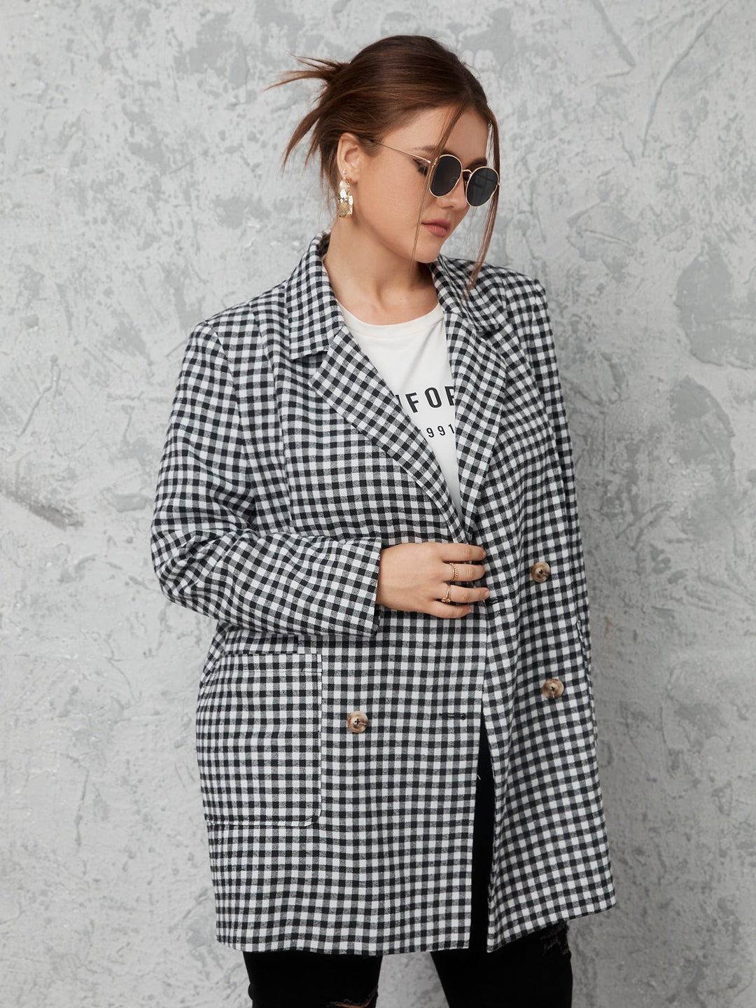Heidi-Mode | Karo Tasche Vorne Zweireiher Blazer