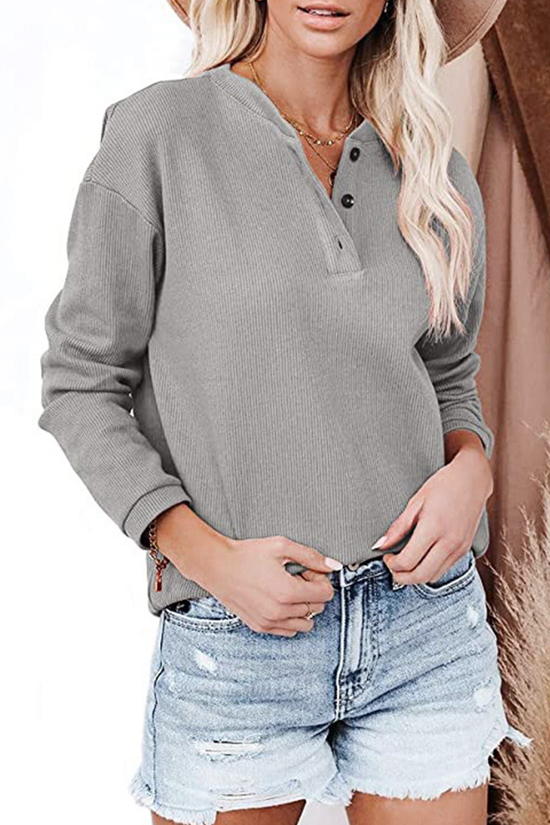 Heidi-Mode | Lässige Einfarbige Patchwork Schnallen O-Ausschnitt Tops - 6 Farben