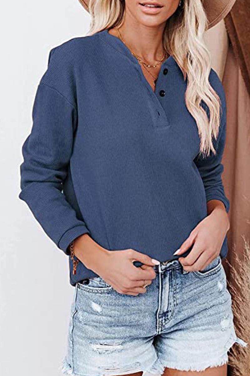 Heidi-Mode | Lässige Einfarbige Patchwork Schnallen O-Ausschnitt Tops - 6 Farben