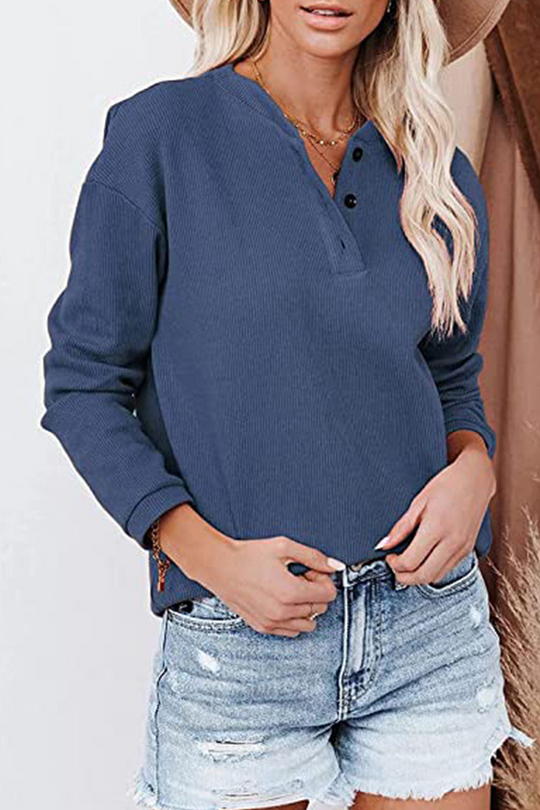 Heidi-Mode | Lässige Einfarbige Patchwork Schnallen O-Ausschnitt Tops - 6 Farben