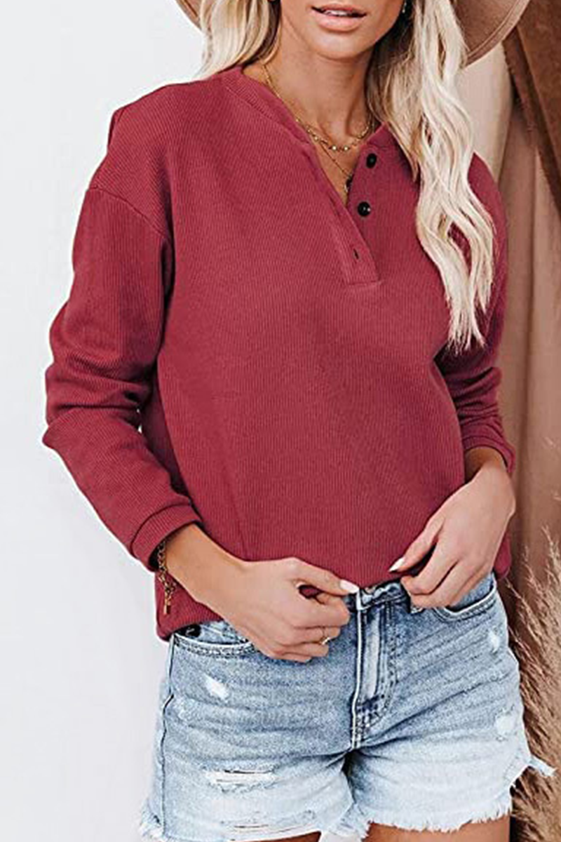 Heidi-Mode | Lässige Einfarbige Patchwork Schnallen O-Ausschnitt Tops - 6 Farben
