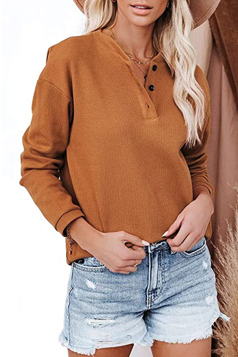 Heidi-Mode | Lässige Einfarbige Patchwork Schnallen O-Ausschnitt Tops - 6 Farben