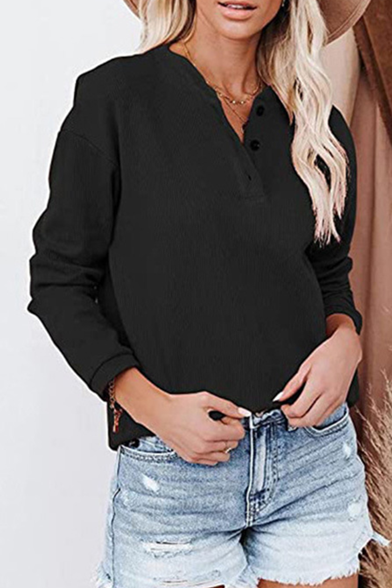 Heidi-Mode | Lässige Einfarbige Patchwork Schnallen O-Ausschnitt Tops - 6 Farben