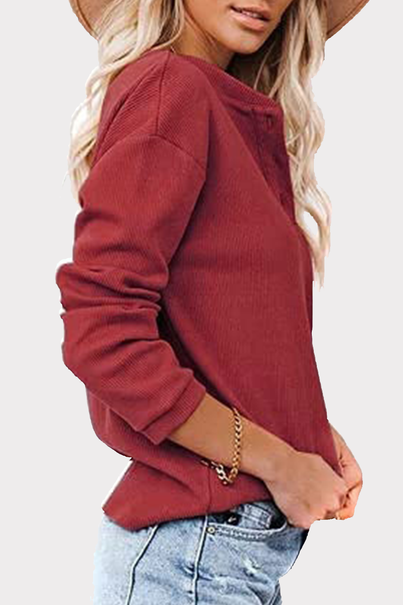 Heidi-Mode | Lässige Einfarbige Patchwork Schnallen O-Ausschnitt Tops - 6 Farben