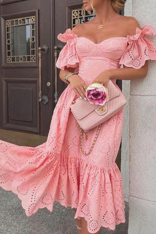 Heidi-Mode | Fashion Street Einfarbig Patchwork Off The Shoulder Prinzessinnenkleider