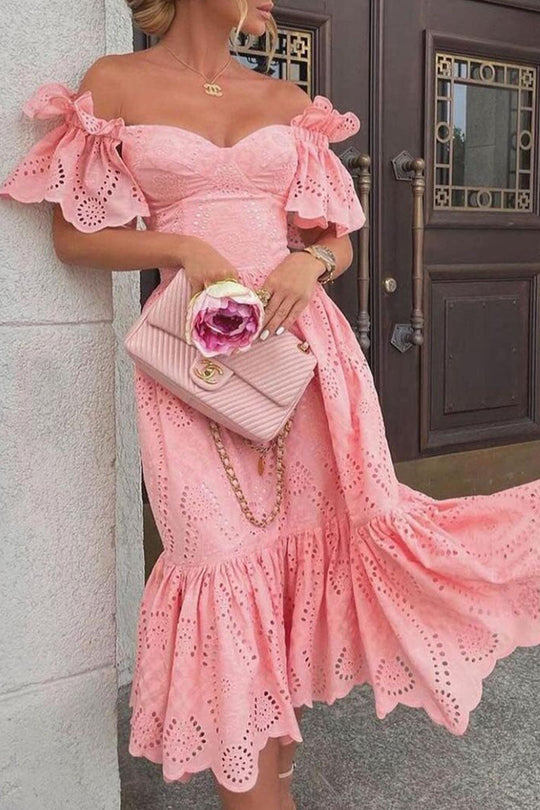 Heidi-Mode | Fashion Street Einfarbig Patchwork Off The Shoulder Prinzessinnenkleider