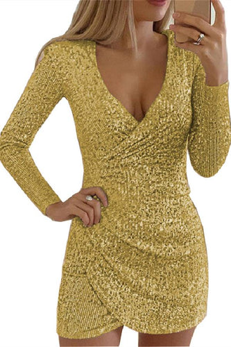 Mode Pailletten V-Ausschnitt asymmetrisches Kleid
