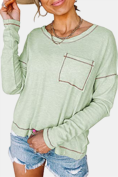 Heidi-Mode | Casual Patchwork Tasche O-Hals Tops