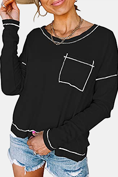 Heidi-Mode | Casual Patchwork Tasche O-Hals Tops