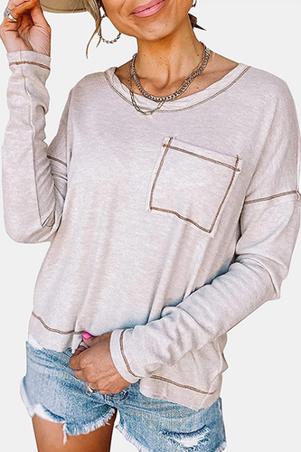 Heidi-Mode | Casual Patchwork Tasche O-Hals Tops