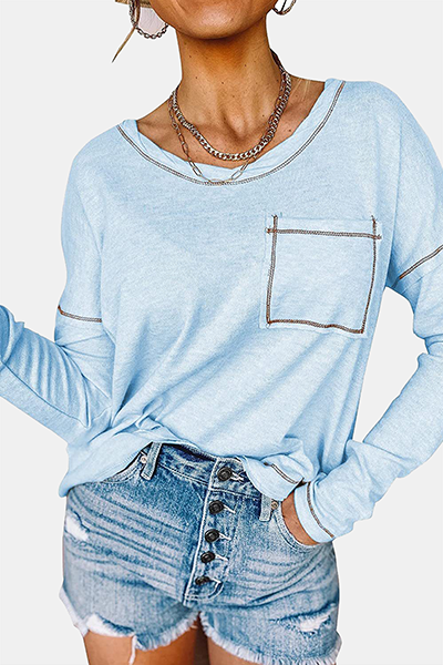 Heidi-Mode | Casual Patchwork Tasche O-Hals Tops