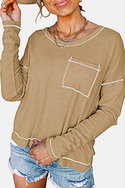 Heidi-Mode | Casual Patchwork Tasche O-Hals Tops