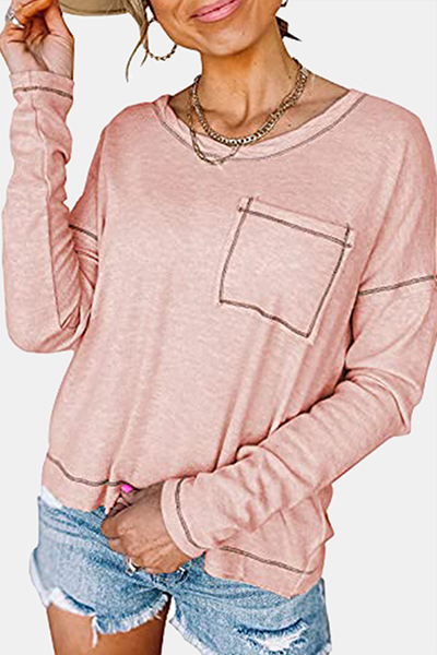 Heidi-Mode | Casual Patchwork Tasche O-Hals Tops