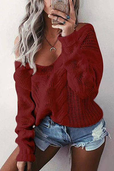 Heidi-Mode | Lässige Einfarbige Ausgeschnittene Patchwork V-Ausschnitt Tops