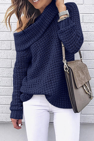 Heidi-Mode | Lässiger Solider Patchwork Off-Shoulder-Pullover - 5 Farben