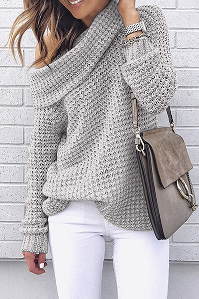 Heidi-Mode | Lässiger Solider Patchwork Off-Shoulder-Pullover - 5 Farben