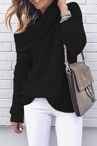 Heidi-Mode | Lässiger Solider Patchwork Off-Shoulder-Pullover - 5 Farben