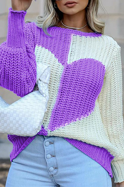 Heidi-Mode | Lässige Patchwork Kontrast O-Hals Tops Pullover