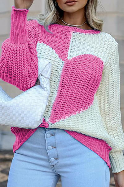 Heidi-Mode | Lässige Patchwork Kontrast O-Hals Tops Pullover