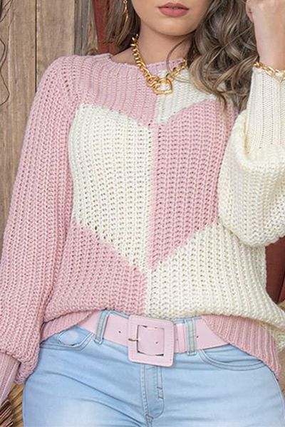 Heidi-Mode | Lässige Patchwork Kontrast O-Hals Tops Pullover