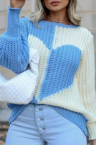 Heidi-Mode | Lässige Patchwork Kontrast O-Hals Tops Pullover