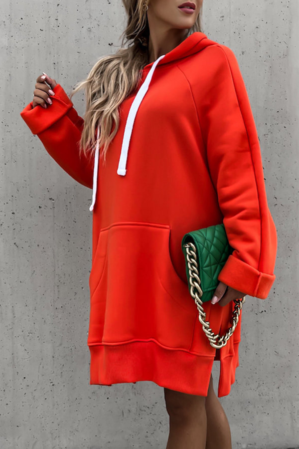 Heidi-Mode | Lässige Unifarbene Kordelzugtaschen Kapuzenkragen Tops