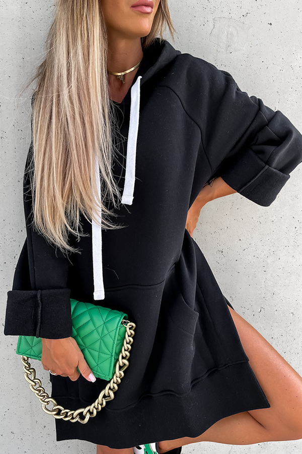 Heidi-Mode | Lässige Unifarbene Kordelzugtaschen Kapuzenkragen Tops