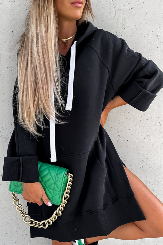 Heidi-Mode | Lässige Unifarbene Kordelzugtaschen Kapuzenkragen Tops