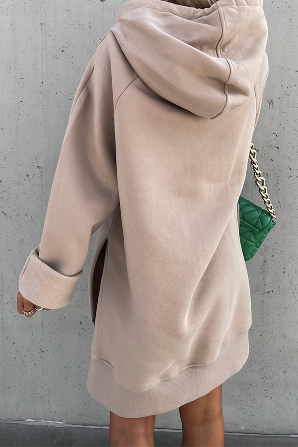 Heidi-Mode | Lässige Unifarbene Kordelzugtaschen Kapuzenkragen Tops