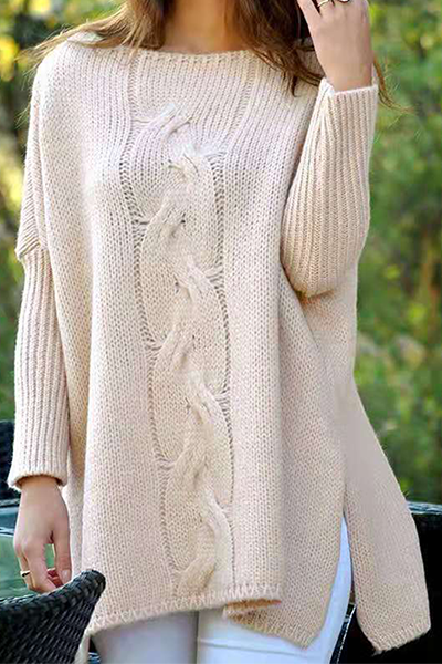 Heidi-Mode | Lässiger Solider Schlitz O-Hals Tops Pullover
