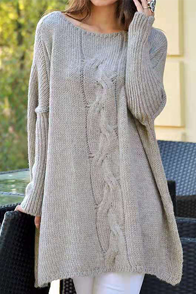 Heidi-Mode | Lässiger Solider Schlitz O-Hals Tops Pullover