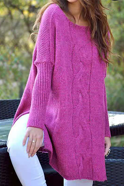 Heidi-Mode | Lässiger Solider Schlitz O-Hals Tops Pullover