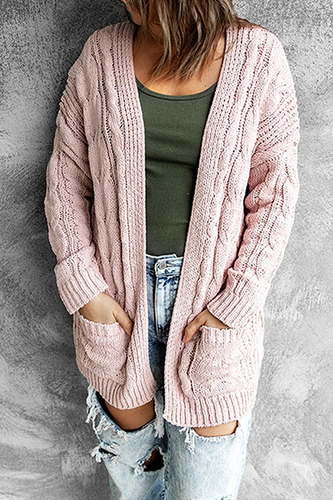 Heidi-Mode | Strickjacke - Lange offene Vorderseite - Kabelstrick mit Taschen