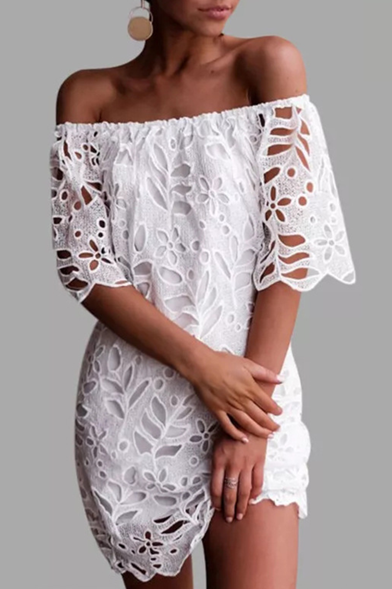 Heidi-Mode | Elegante Solide Spitzen Ausgehöhlte Schulterfreie Kleider