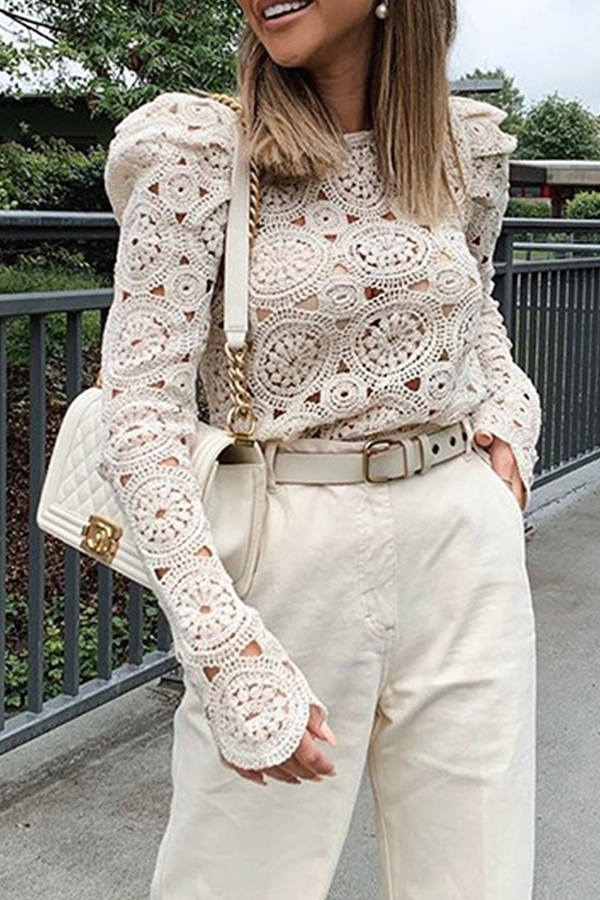 Heidi-Mode | Elegante Einfarbige Ausgehöhlte Durchsichtige O-Ausschnitt Tops