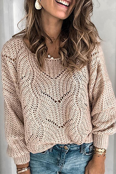 Heidi-Mode | Lässige Einfarbige Ausgehöhlte Patchwork Rundhals-Pullover - 5 Farben