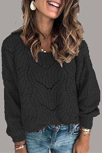 Heidi-Mode | Lässige Einfarbige Ausgehöhlte Patchwork Rundhals-Pullover - 5 Farben