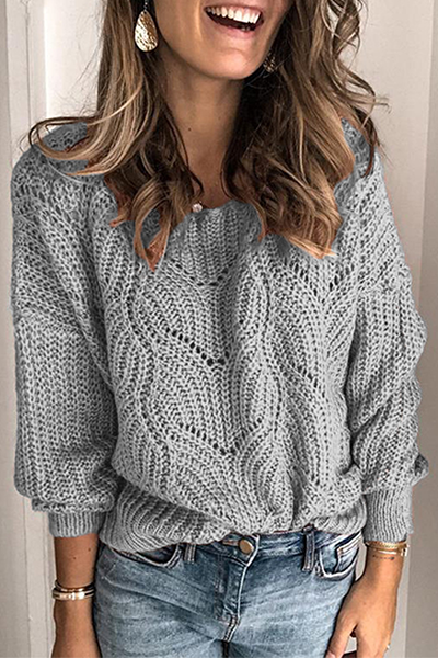 Heidi-Mode | Lässige Einfarbige Ausgehöhlte Patchwork Rundhals-Pullover - 5 Farben
