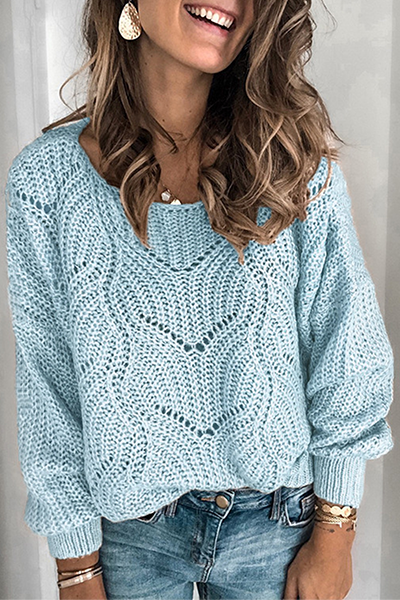 Heidi-Mode | Lässige Einfarbige Ausgehöhlte Patchwork Rundhals-Pullover - 5 Farben