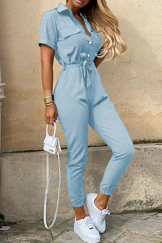 Jumpsuit mit Gürtelschnalle und Umschlagkragen