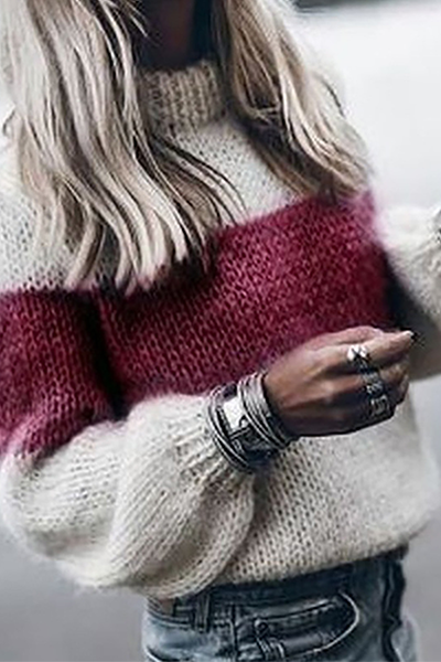 Heidi-Mode | Lässige Gestreifte Patchwork Kontrast O-Ausschnitt Tops