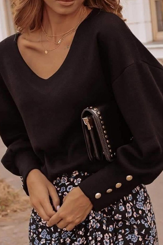Heidi-Mode | Lässig Solid Patchwork Schnalle V-Ausschnitt Tops