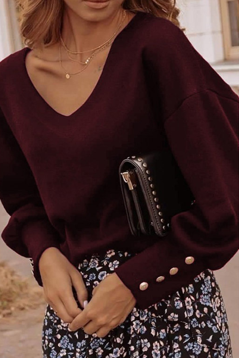 Heidi-Mode | Lässig Solid Patchwork Schnalle V-Ausschnitt Tops