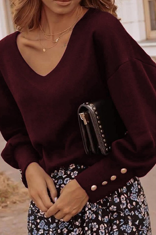 Heidi-Mode | Lässig Solid Patchwork Schnalle V-Ausschnitt Tops
